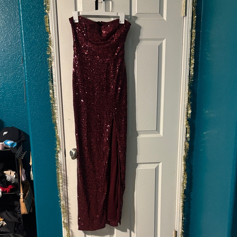 Windsor Strapless Wine Sequin Gown